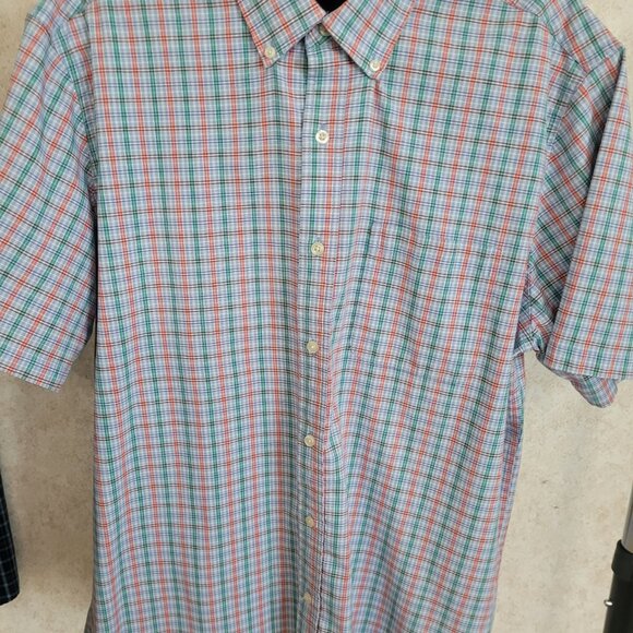 Saddlebred Mens Green Blue Plaid Short Sleeve Shirt Size XL - Picture 3 of 12